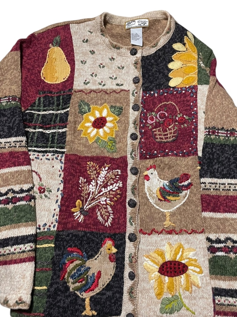 Cottagecore Patchwork Embroidered Cardigan M Homestead Farmhouse Floral Vintage - Picture 12 of 12
